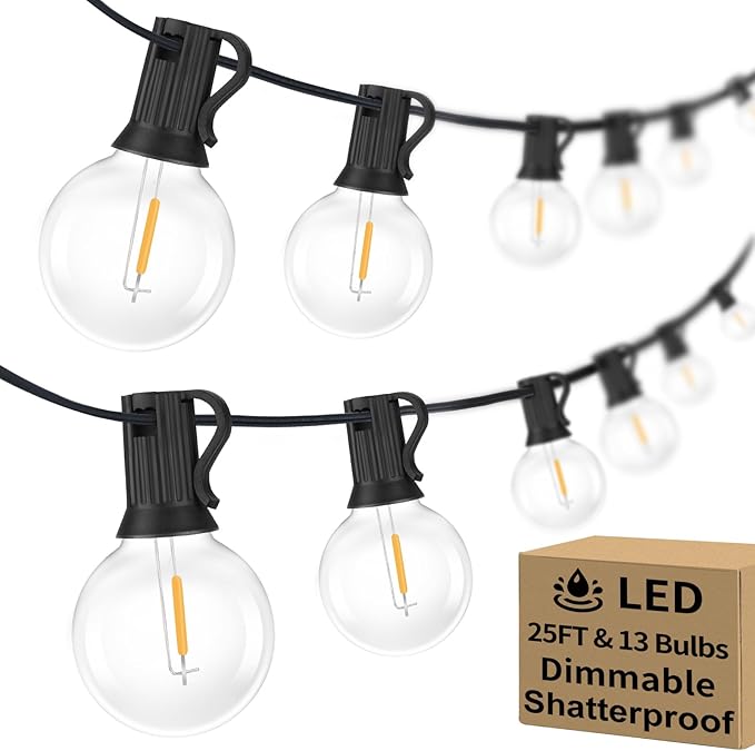 25FT Outdoor G40 LED Globe String Lights Dimmable Waterproof Shatterproof Light Strings with 13 Bulbs Connectable Commercial Hanging Lights for Christmas Patio House Backyard Balcony Party