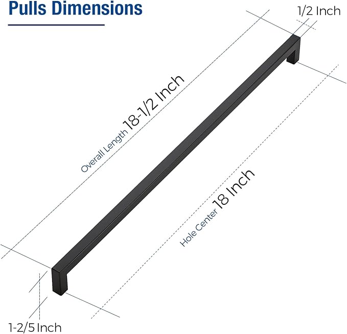 JOY DECOR Cabinet Handles, Black Cabinet Pulls, 2 Pack Kitchen Closet Handles 18 Inch, Square Drawer Pulls Stainless Steel Drawer Hardware, 458mm Hole Centers