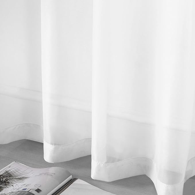 DUALIFE White Voile Sheer Curtains Grommet,Look Semi Sheer Windows Panels,Elegant Solid Color Touch Soft Drapes, 52X120 Inch for Living Room Bedroom,Set of 2 Panels