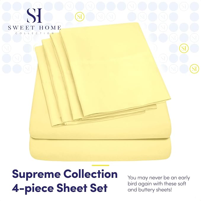 6 Piece Bed Sheet Set, Twin, Pale Yellow