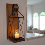 Homemory Wall Candle Sconce, Wood Rustic Candle Holder Decorative Candle Lantern with Glass Holder, Wall Decorations for Living Room, Dining Room