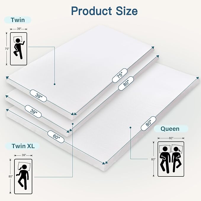 Airensky 2 Inch Memory Foam Mattress Topper, Cooling Gel Infused High Density Twin (39"x75") Topper with Removable Skin-Friendly Cover, Bed Topper for Pressure Relief Back Pain, CertiPUR-US Certified