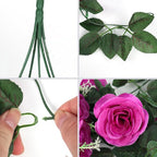 RECUTMS Artificial Hanging Rose Flower 2PCS 3.3Ft Flowers for Outdoors with 30 LED Fairy String Lights Fake Indoor Outdoor Wall Wedding (Purple)