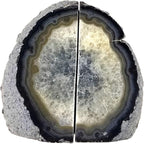AMOYSTONE Geode Bookends Heavy Duty AgateStone Bookend Decorative Large Crystal Quartz Book Natural Black with Rubber Bumpers(1 Pair, 6-8 LBS)