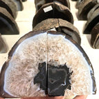 AMOYSTONE Geode Bookends Heavy Duty AgateStone Bookend Decorative Large Crystal Quartz Book Natural Black with Rubber Bumpers(1 Pair, 6-8 LBS)