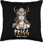 Nordic Vikings Legends Old Norse Mythology Gods Frigg Nordic Scandinavian Legends Old Norse Mythology Gods Throw Pillow, 16x16, Multicolor