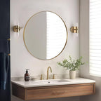 ANDY STAR Round Gold Mirror 30 inch, Brass Mirror with Brushed Gold Frame, Wall Mounted Stainless Steel Metal Frame Round Mirror for Bathroom, Living Room, Bedroom