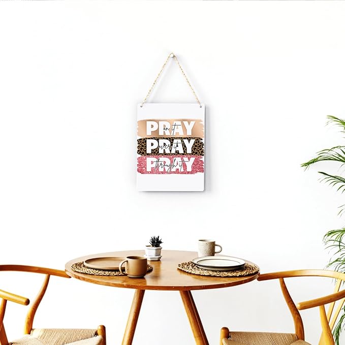Inspirational Decor Pray On It Bible Verse Wall Art Christian Gifts for Women Scripture Wooden Hanging Sign for Modern Home Office Kids Room Bathroom Bedroom Wall Art Decoration 8 x 10 Inches