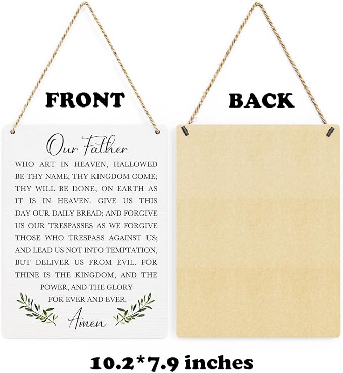 Christian Bible Verses Wall Decor Our Father Prayer Wall Decoration The Lords Prayer Wooden Hanging Sign Scripture Wall Art for Home Living Room Bedroom Home Wall Decor 8x10 Inches Religious Gift