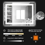 LED Bathroom Mirror, 55"X36" with Front and Backlit, Anti-Fog, Large Bathroom Vanity Mirror for Wall, Memory Function, Stepless Dimmable, Tempered Glass (Horizontal/Vertical)