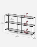 VASAGLE 51.2 Inch Console Table with 3 Shelves, Sofa Tables, Modern Entryway Table, Metal Frame, Tempered Glass Shelf, Entryway Living Room Bedroom, Classic Black and Slate Gray ULGT024B61