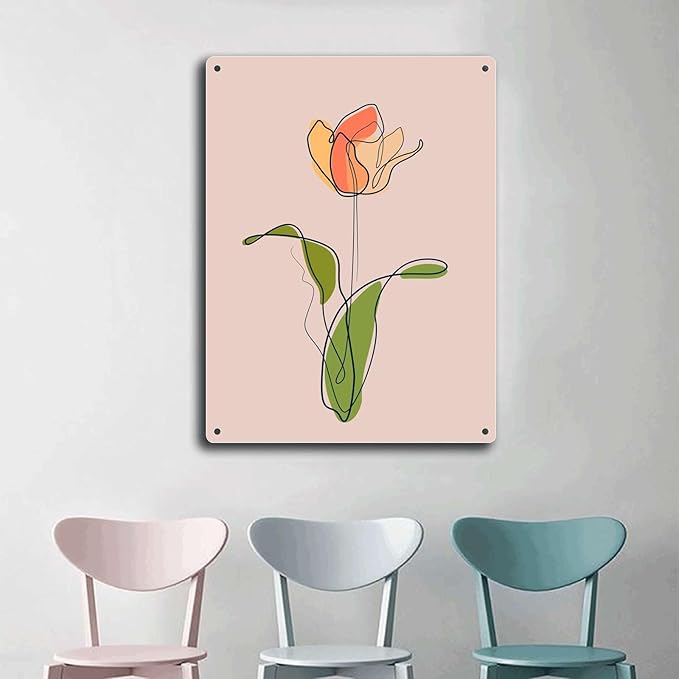 Metal Signs Rose Flower Line Art Suitable for Home Bar Cafe Farmhouse Decoration12x16inch Tin Sign