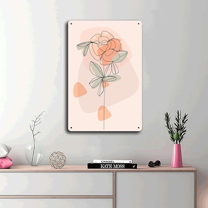 Metal Tin Signs Scandinavian Flowers Suitable for Office Home Classroom Bathroom Washroom Decoration 8x12inch Tin Sign