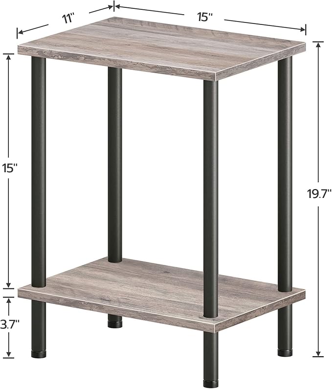 HOOBRO End Tables Set of 2, Small Side Table, Nightstand with 2-Layer Storage Shelves, Sofa Table for Small Spaces, Living Room, Bedroom, Stable Frame, Easy Assembly, Greige and Black BG09BZP201