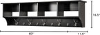 Prepac 60" Contemporary Wall Mounted Coat Rack, Coat Hooks Wall Mount with 4 Shelves, Ideal for Hallway or Entryway Storage Solution, 11.5"D x 60"W x 16.5"H, Black