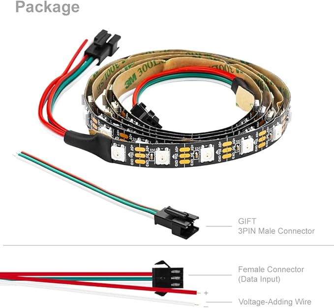 BTF-LIGHTING WS2812B IC RGB 5050SMD Pure Gold Individual Addressable LED Strip 3.28FT 60LED 60Pixel/m Flexible Full Color IP30 DC5V for DIY Chasing Color Project(No Adapter or Controller)