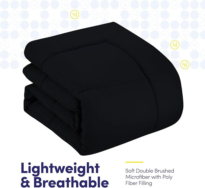 King Size Comforter Set with Sheets - 7-Piece Bedding Collection - 1 Comforter, 1 Fitted Sheet, 1 Flat, 4 Pillowcases - Deep Pocket - Soft & Breathable Premium Quality - Ideal for All Seasons, Black