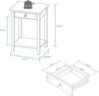 Casual Home Owl Night Stand with USB Port Charging Station and Drawer, 17.5" W x 14.25" D x 24.5" H, Natural White