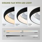Ceiling Fans with Lights 20'' Flush Mount Fan Remote & APP Control Black Low Profile 6 Wind Speeds Smart Dimmable LED for Bedroom Living Room (Y1095-BK-ELE)