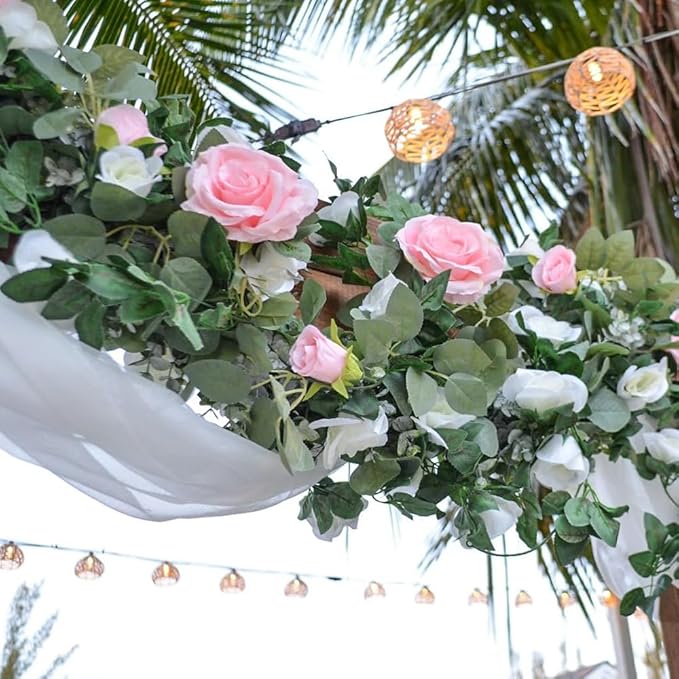 5Pcs(41FT) Flower Garland Artificial Rose Vine Garland Artificial Flowers for Wedding Party Arch Garden Floral Garlands Decor (Pink and Greenery)