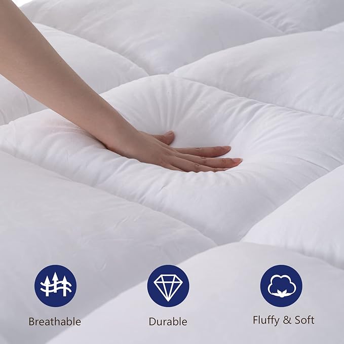 Marine Moon King Mattress Topper, Cooling Pillow Top, Hotel Quality Down Alternative Pillow Topper Cover, Plush Thick Bed Toppers for Back Pain with Deep Pocket