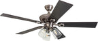 Prominence Home Glenmont, 52 Inch Farmhouse LED Ceiling Fan with Light, Pull Chain, Three Mounting Options, Dual Finish Blades, Reversible Motor - 50388-01 (Pewter)