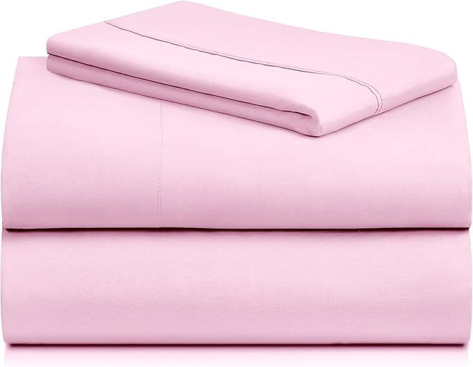 LuxClub 3 PC Sheet Set Bed Sheets Deep Pockets 16" Eco Friendly Wrinkle Free Cooling Machine Washable Hotel Bedding Silky Soft - Powder Pink Twin XL