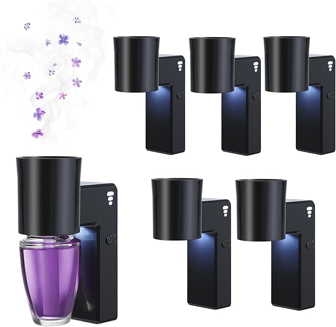 6 PCS Wall Fragrance Plug in with Night Light and Oil Diffuser Plug with Upgraded Fragrance Concentration Control, Compatible with Bath and Body Works WallFower for Home, Black