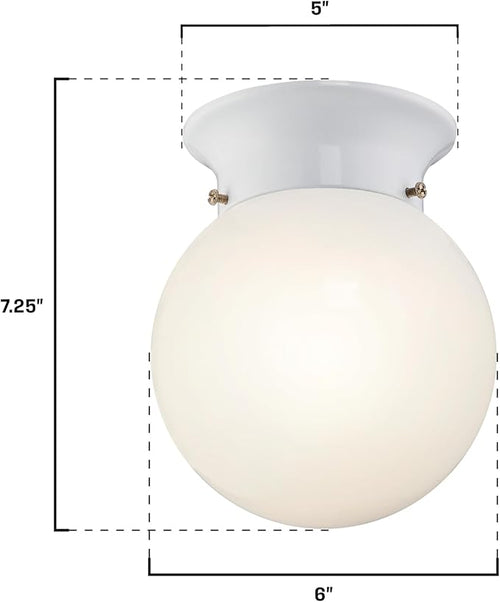 6107000 5-13/16-Inch LED Indoor Flush Mount Ceiling Fixture, White Finish with White Opal Glass Globe