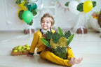 RECUTMS Artificial Tropical Palm Leaves 72Pcs 7 Kinds Green Gold Fake Monstera Leaf with Stem for Safari Jungle Hawaiian Luau Beach Baby Shower Wedding Birthday Party Table Summer Spring Decoration