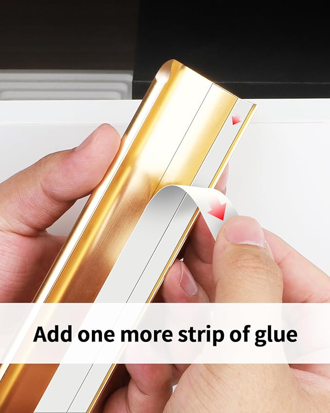 5 Pack 8 inch self Adhesive Cabinet pulls Adhesive Cabinet Handles Gold Drawer Edge pulls Stick on Handles for Cabinet Finger pulls for Cabinet Drawer Handles Seam
