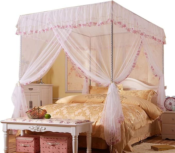 Canopy Bed Curtains Full - 4 Corner Canopy for Beds, Bed Canopy for Girls Adult, Bedroom Decor (Full Size, White)