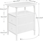 HOOBRO End Table with Charging Station, Narrow Side Table, Nightstand with 2 Non-Woven Drawers, Slim Sofa Side Table, for Small Spaces, Living Room, Bedroom, White WT486UBZ01