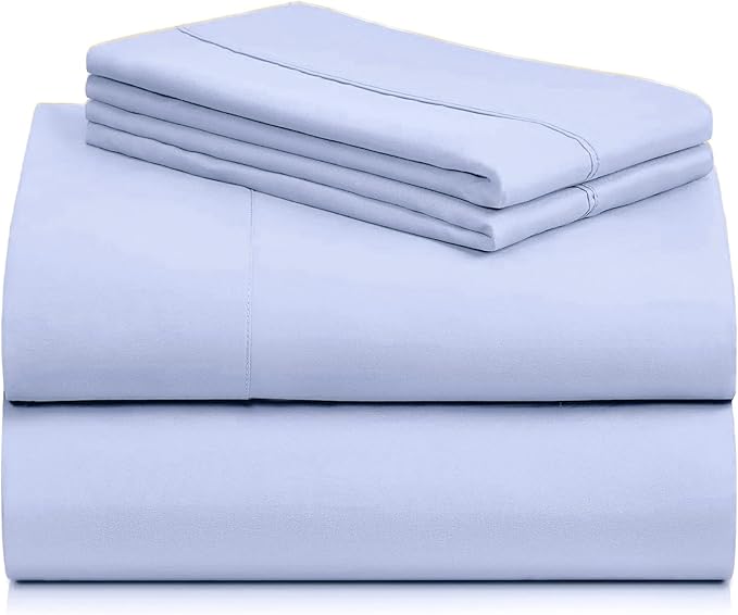 LuxClub 4 PC Sheet Set Bed Sheets Deep Pockets 16" Eco Friendly Wrinkle Free Cooling Machine Washable Hotel Bedding Silky Soft - Sky Blue Queen