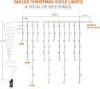 Brizled Blue Icicle Lights, 29ft 360 LED Christmas Icicle Lights with Remote, 8 Modes Christmas Roof Light with 60 Drops, Connectable Xmas Eave Light Outdoor Drop Lighting for Xmas Wedding Holiday