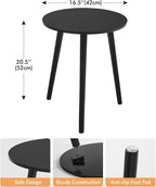 Apicizon Round Side Table Set of 2, Black Nightstand Coffee End Table for Living Room, Bedroom, Small Spaces, Morden Side Table Home Decor Bedside with Wood Legs, 16.5 x 20.5 Inches