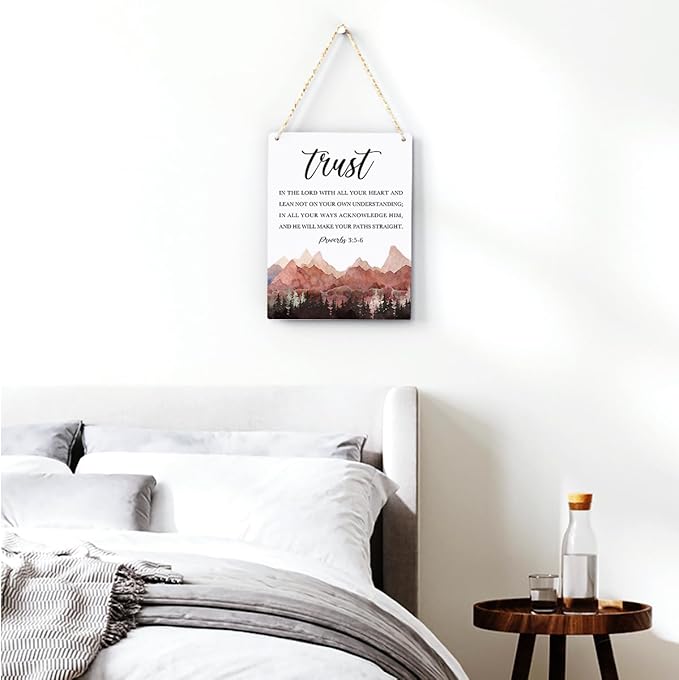 Proverbs 3:5-6 Christian Wall Decor Inspirational Decor Christian Gifts Bible Verse Wall Art Scripture Wooden Hanging Sign for Modern Home Office Bathroom Bedroom Wall Art Decoration 8 x 10 Inches