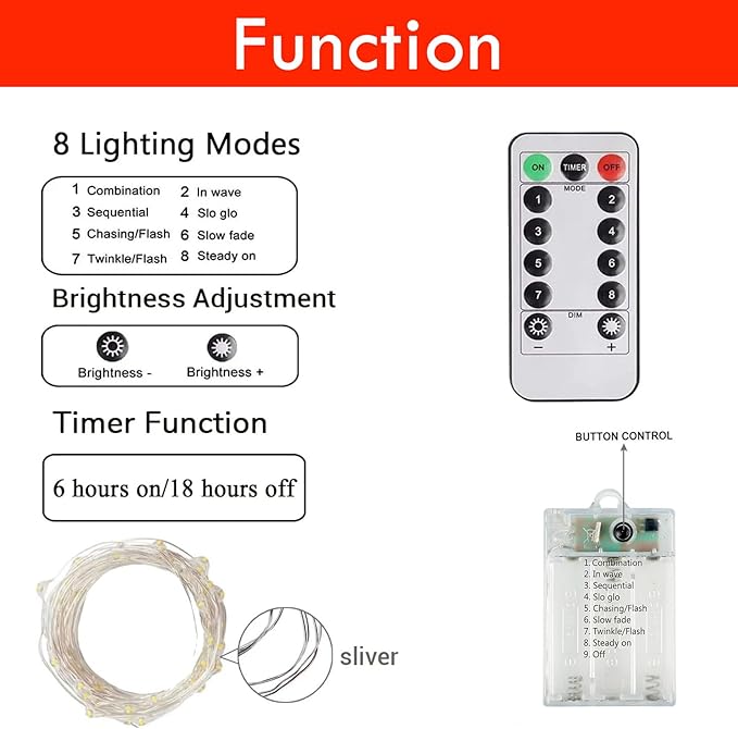 4-Pack 33FT 100 LED Fairy Lights Battery Operated with Remote Timer, Fairy Christmas String Lights for Bedroom Decor, Waterproof 8 Modes Twinkle Lights for Room Garden Party Wedding (Red and White)