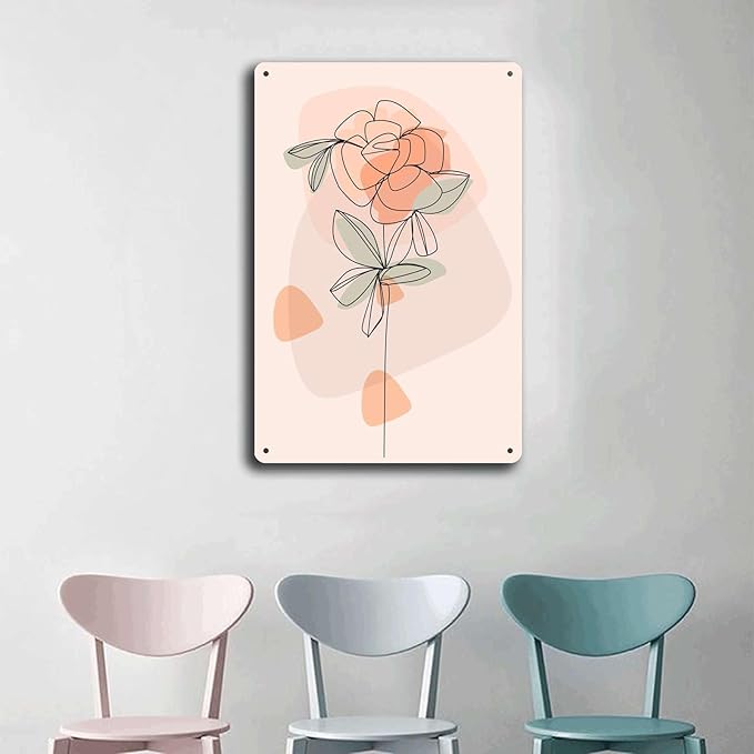 Metal Tin Signs Scandinavian Flowers Suitable for Office Home Classroom Bathroom Washroom Decoration 8x12inch Tin Sign