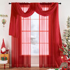 MIULEE Christmas Sheer Window Scarf Valance Extra Long Topper Elegant Swag Curtains Luxury Draping Fabric for Wedding Arch Party Ceremony Canopy Bed Living Room, 54'' x 216'', 1 Panel Red