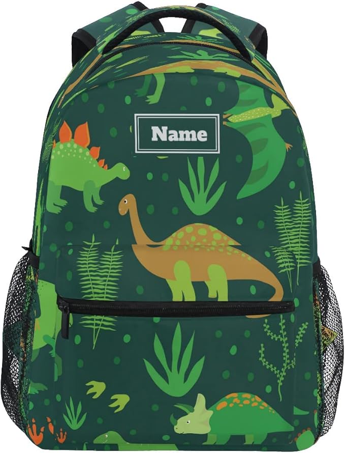 Custom Children's Name School Backpack Personalized Schoolbag Green Dinosaur Travel Bag for Teens Girls Boys