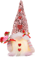 Light Up Gnome Valentine's Day Decorations Indoor Home Decor 11" Lighted Valentines Gnomes Decor Plush Scandinavian Tomte Elf Holiday Gnomes Ornaments Valentines Day Gifts for Her (Pink)