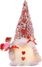 Light Up Gnome Valentine's Day Decorations Indoor Home Decor 11" Lighted Valentines Gnomes Decor Plush Scandinavian Tomte Elf Holiday Gnomes Ornaments Valentines Day Gifts for Her (Pink)