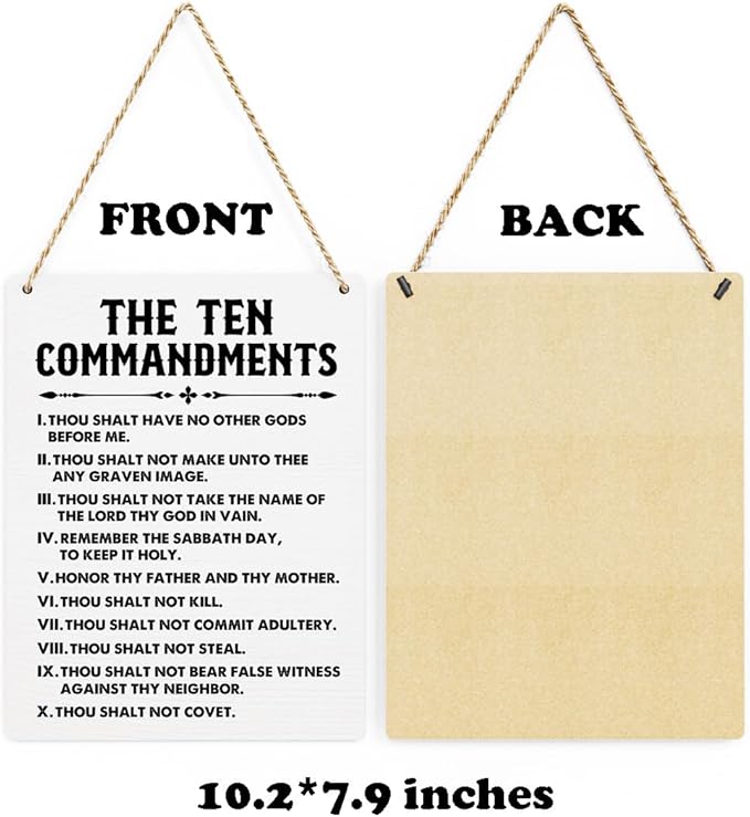 BELLOWDEER Inspirational Signs Gift 10 Commandments Wall Art Christian Bible Verse Wall Art Religious Home Wall Decor 8x10 Inches Scripture Wooden Hanging Sign for Living Room Bedroom Office