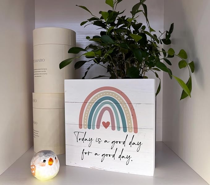 Inspirational Wood Signs, Wooden Box Sign Desk Decor, Positive Thinking Sign, Office Decor, Freestanding Decoration for Home Farmhouse, Housewarming Gift, Today is a Good Day for a Good Day