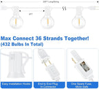 Bosceos Outdoor G40 LED Globe String Lights 25FT Dimmable Shatterproof Waterproof Patio Lights with 12+2 Bulbs Connectable Commercial Hanging Light for Patio Balcony Backyard Party (White Wire)