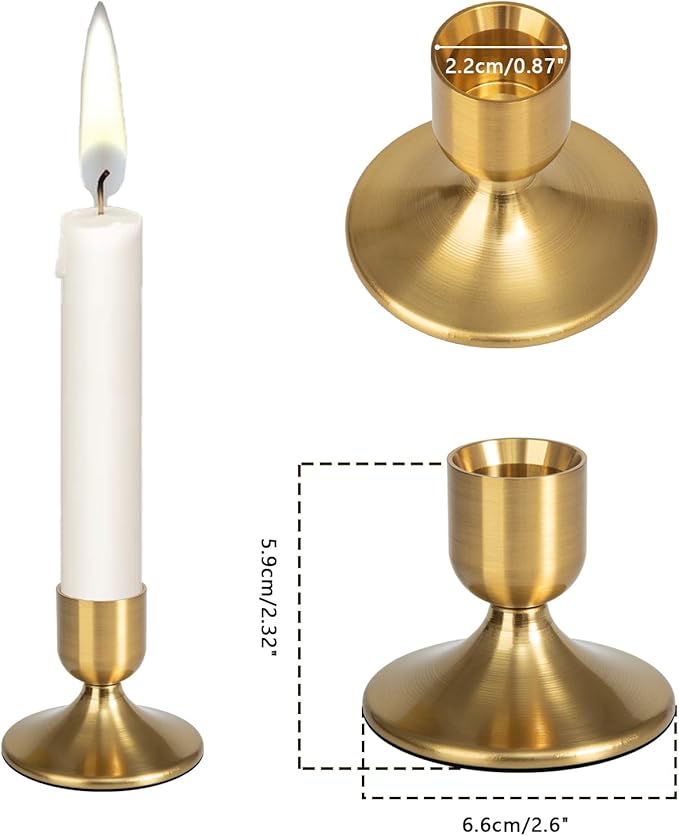 8Pcs Gold Candle Holders Metal Taper Candlesticks Holders Short Skinny Brass Candlestick Holders Candlestick Holders Bulk for Wedding Thanksgiving Centerpieces Christmas Birthday Party Holiday (8)