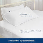 Moonsea Extra Deep Pocket Air Mattress White Sheets Twin Size - 3Pcs Side Storage Pocket Fitted Sheet & Pillowcase Twin Deep Pocket Sheet Sets Easily Fits for Kids 16in to 24in Pillow Top Air Bed