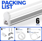 Barrina T5 4FT LED Shop Light, 2200lm,5000K Daylight White, 20W Utility Light Fixture, Ceiling and Under Cabinet Lights for Workshop Garage, Corded Electric with ON/Off Switch, 6 Pack