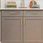 Ravinte 10 Pack Solid Kitchen Cabinet Handles Gold Slim Cabinet Pulls Drawer Pulls with 3-1/2 Inch Hole Center Square Bar Kitchen Cabinet Hardware Brushed Brass Cabinet pulls